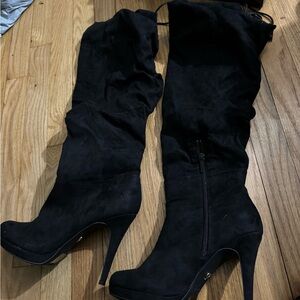 Black Suede Knee-High Boots